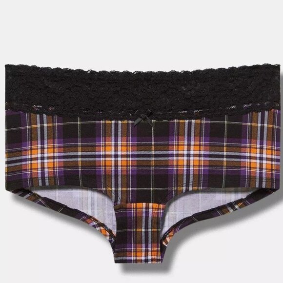 Torrid Panties 0X L-Boyshort Panty Tartan Plaid Mid Rise Underwear Lace Trim New - Picture 1 of 2